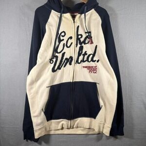 Vintage Y2K Ecko Navy And White Full Zip Hoodie Skater Streetwear XL